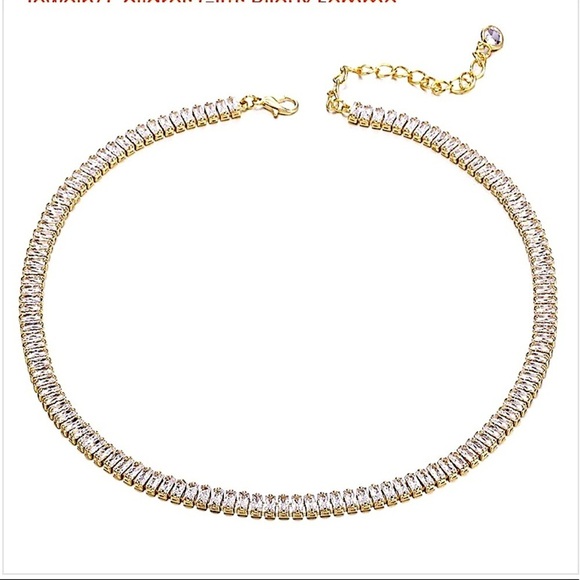 Baguette Crystal Gold Plated Zircon Diamond Necklace Bracelet Set - Picture 8 of 9